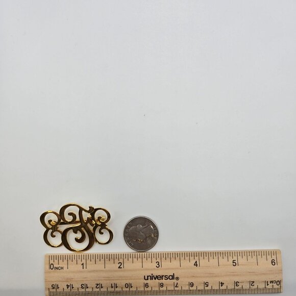 VTG Brooch EFE Initials Gold Tone Cursive Script Letters Monogram Pin Gift Names - Picture 8 of 8